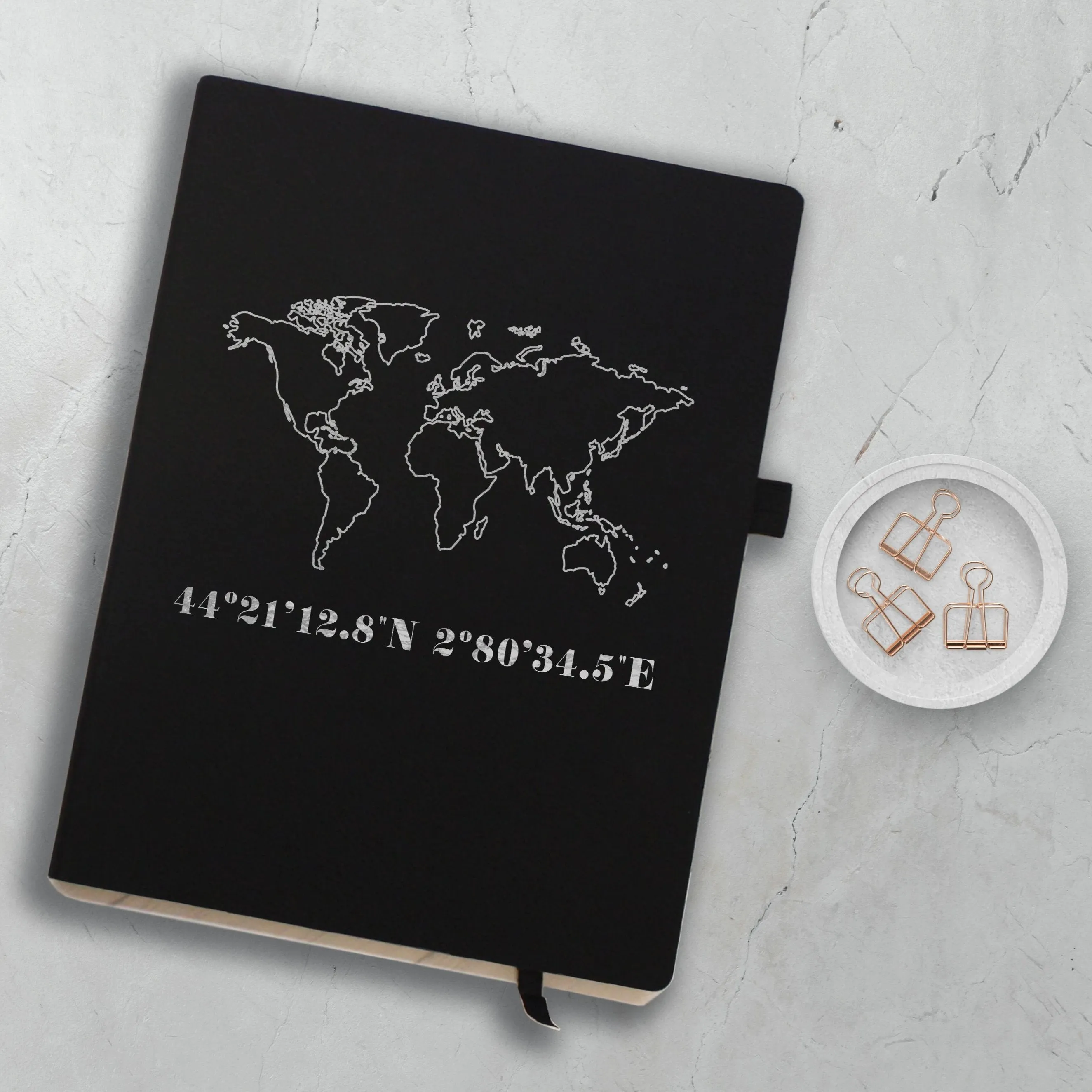Personalised World Map and Coordinates Notebook
