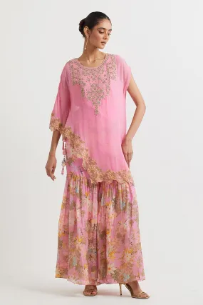 Pink Embroidered Top & Printed Sharara Set