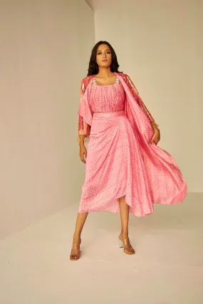 Pink- Resort Shibori Cape Set