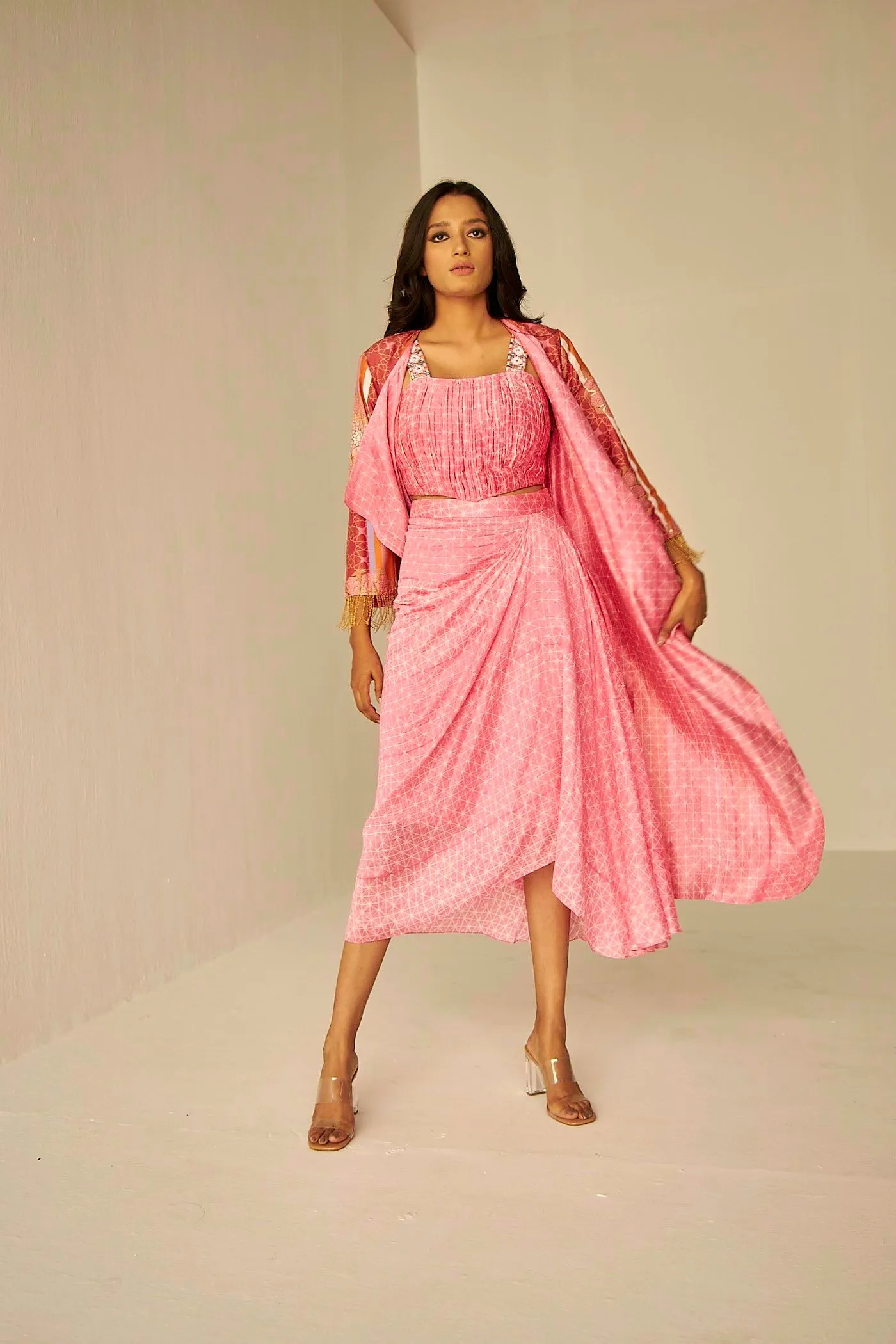 Pink- Resort Shibori Cape Set