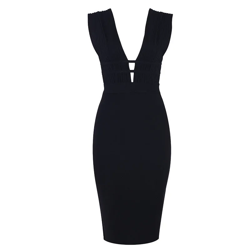 Plunging Cutout Bandage Bodycon Dress