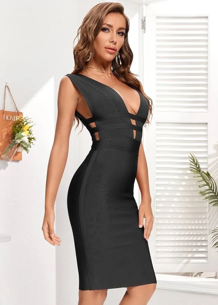Plunging Cutout Bandage Bodycon Dress