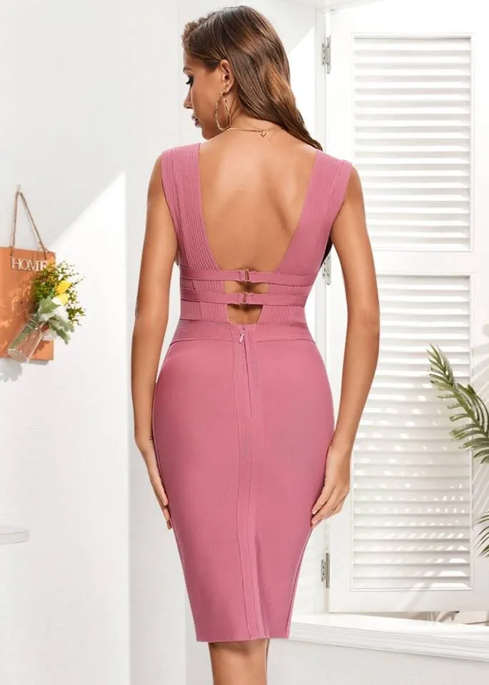 Plunging Cutout Bandage Bodycon Dress