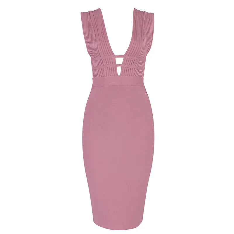 Plunging Cutout Bandage Bodycon Dress