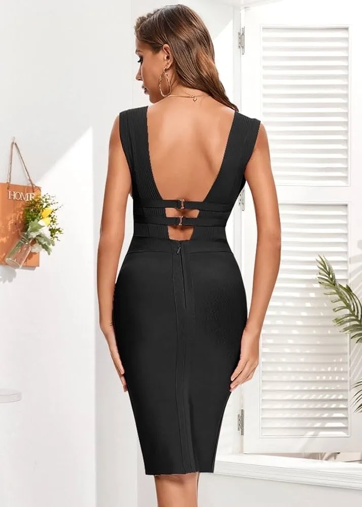 Plunging Cutout Bandage Bodycon Dress