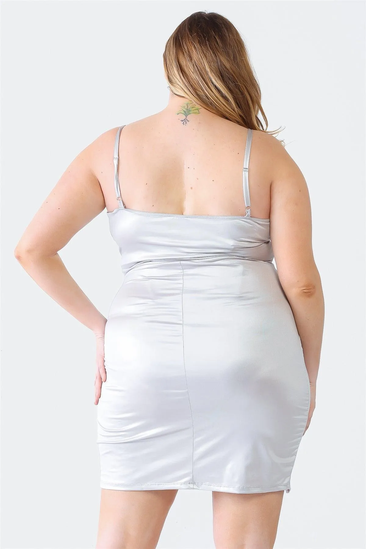 Plus Size Satin Sleeveless Strappy Wrap Hem Mini Dress