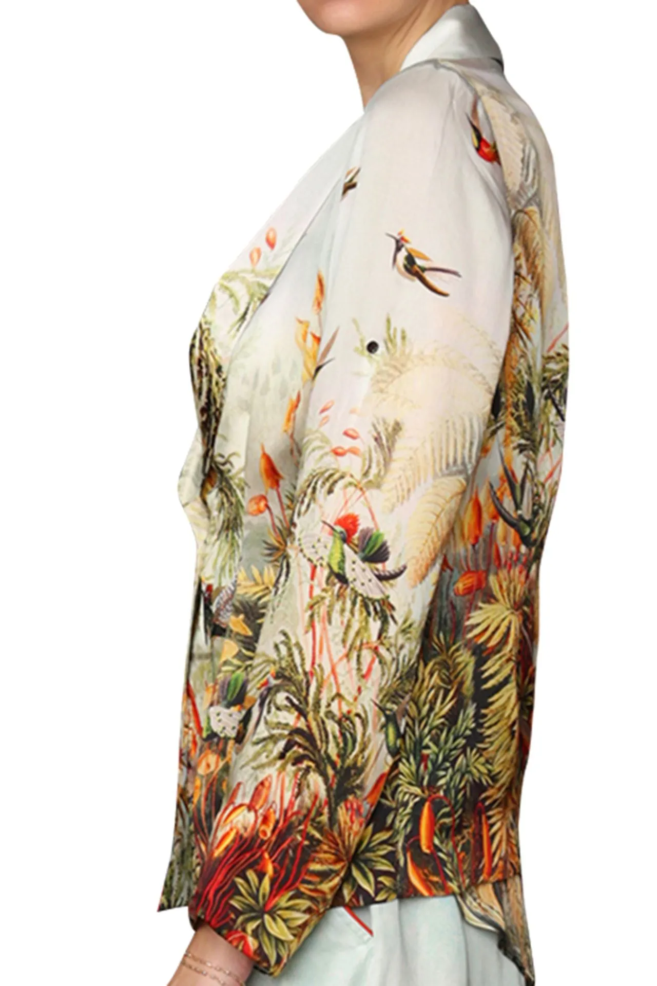 Printed Silk Short Jacket-Nature Print