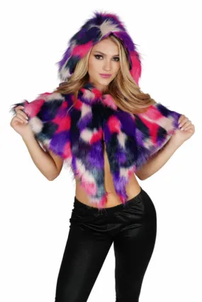 Purple-Pink Faux Fur Hooded Cape