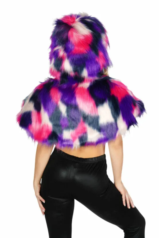Purple-Pink Faux Fur Hooded Cape