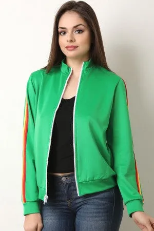 Rainbow Ribbon Striped Sleeve Zip Up Track Jacket