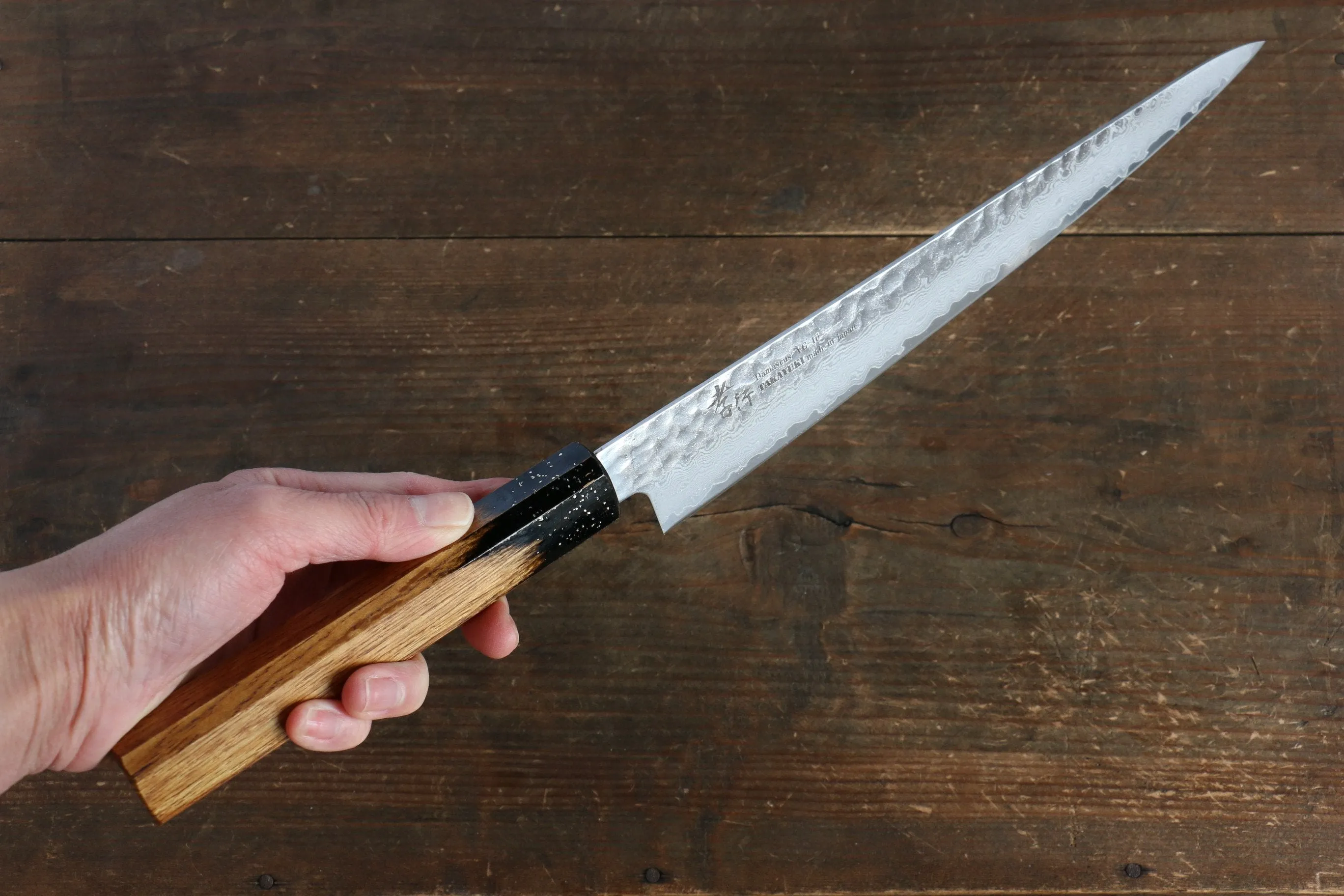 Sakai Takayuki VG10 33 Layer Damascus Sujihiki 240mm Live oak Lacquered (Kokushin) Handle