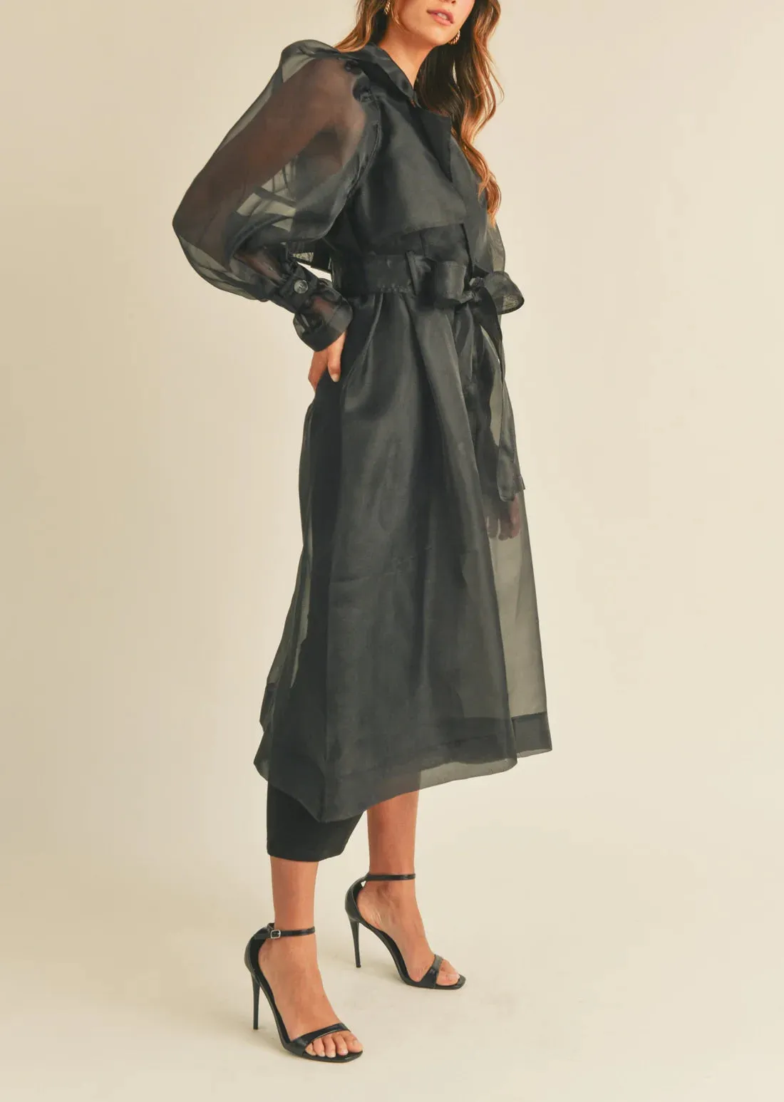 Sheer Midi Trench Coat