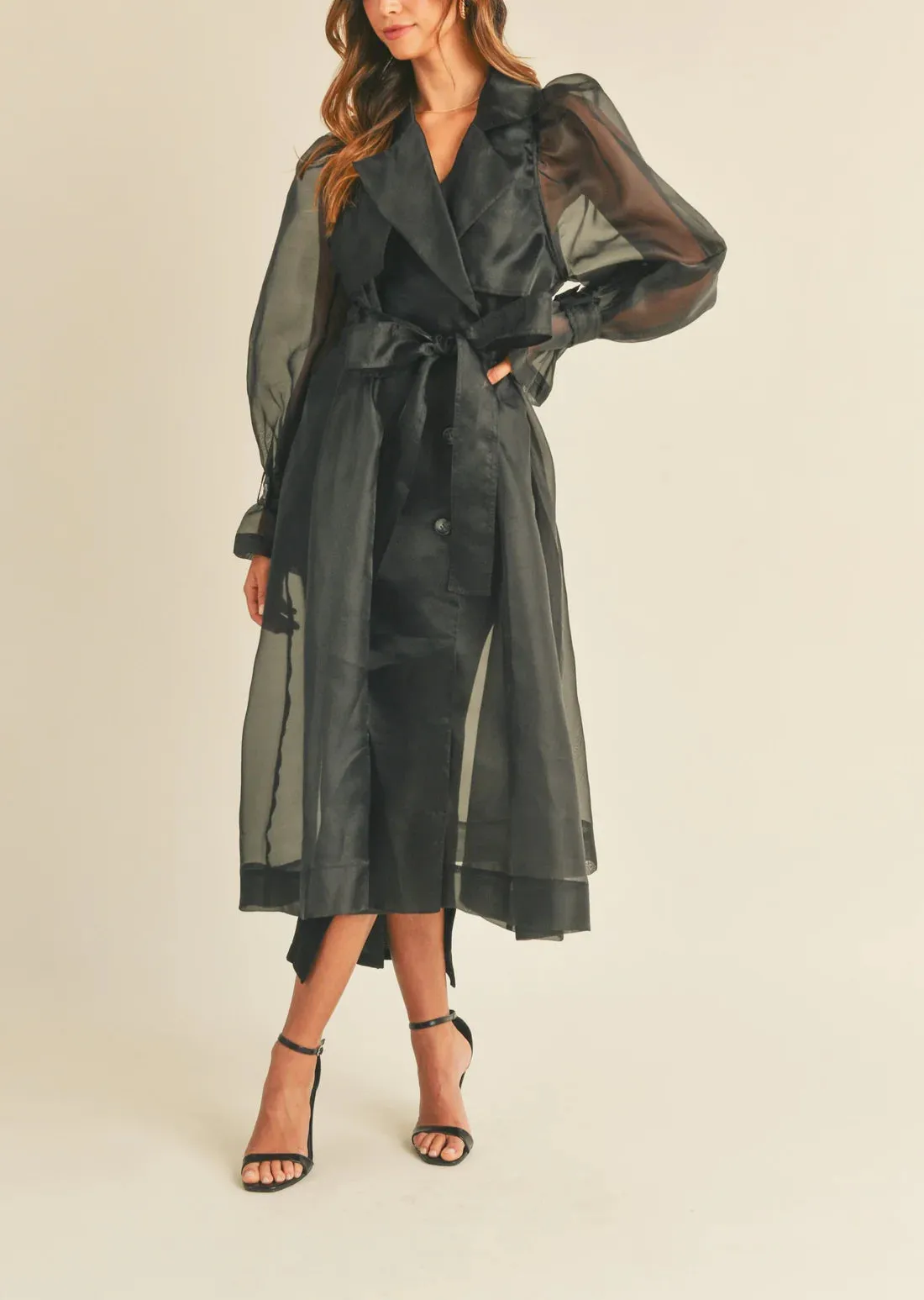 Sheer Midi Trench Coat