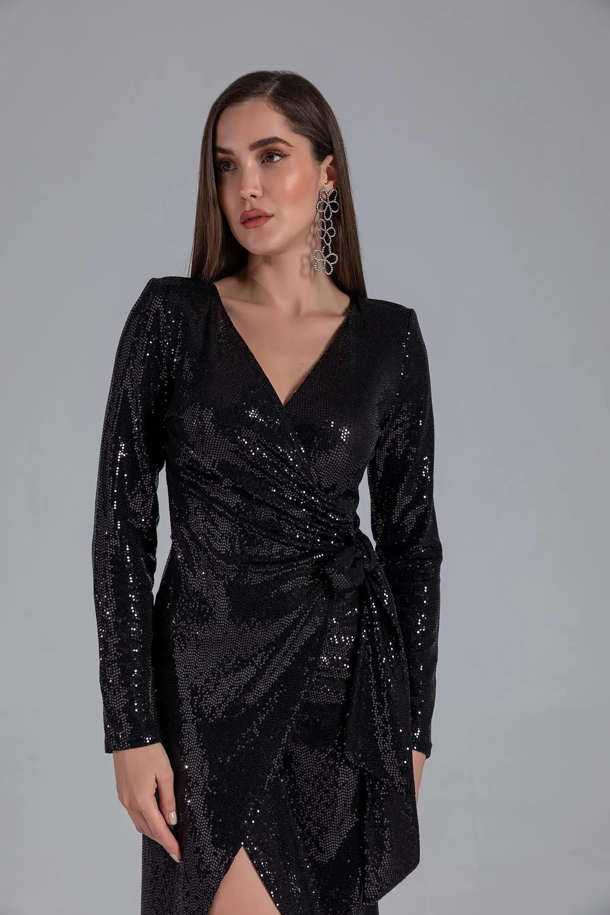 Shiny wrap midi  evening dress