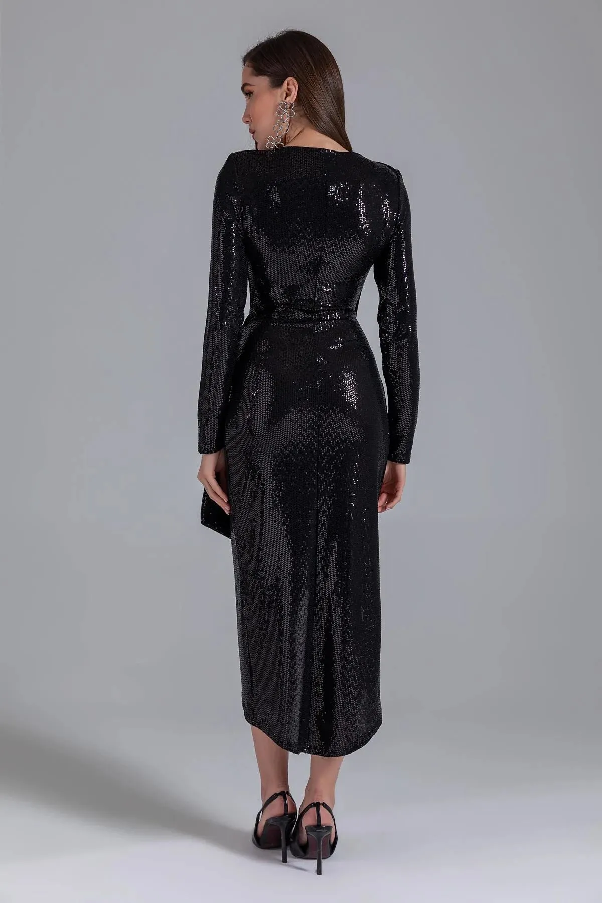 Shiny wrap midi  evening dress
