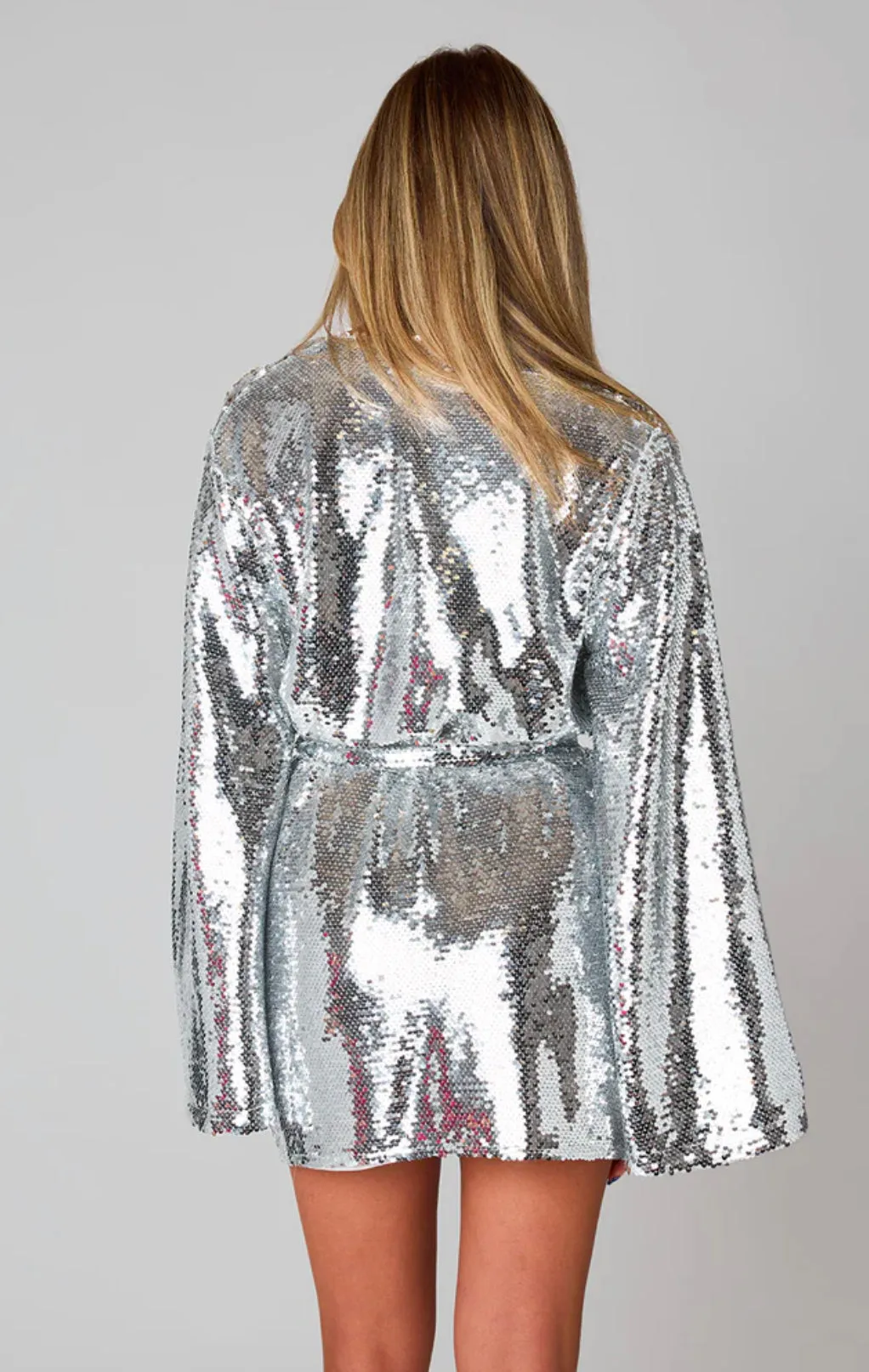 Silver Sequin Wrap Dress