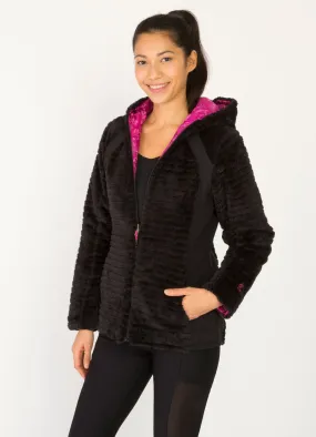 Striped Reversible Fleece Hooded Jacket With Side Panels