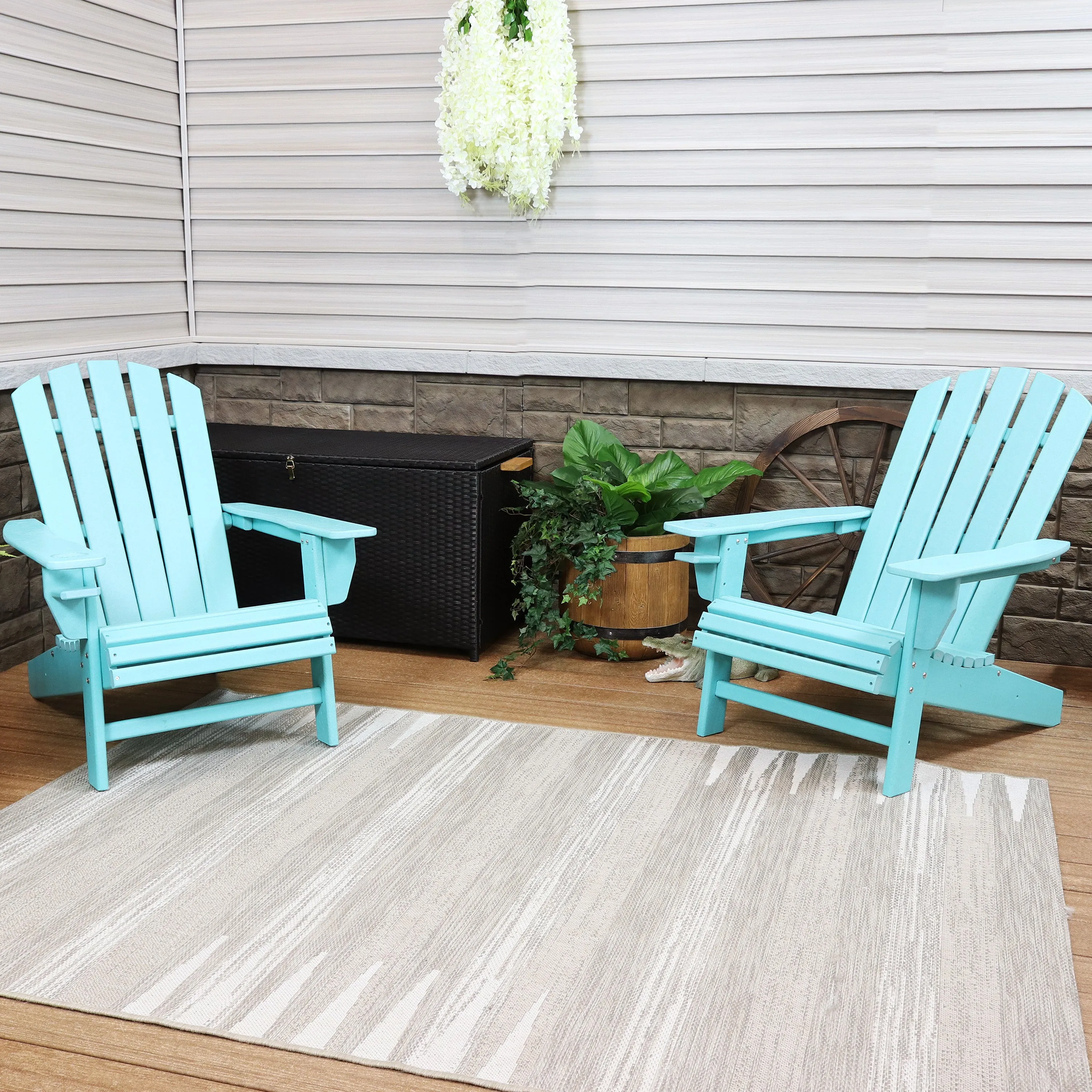 Sunnydaze All-Weather Outdoor Adirondack Chair with Drink Holder - Set of 2