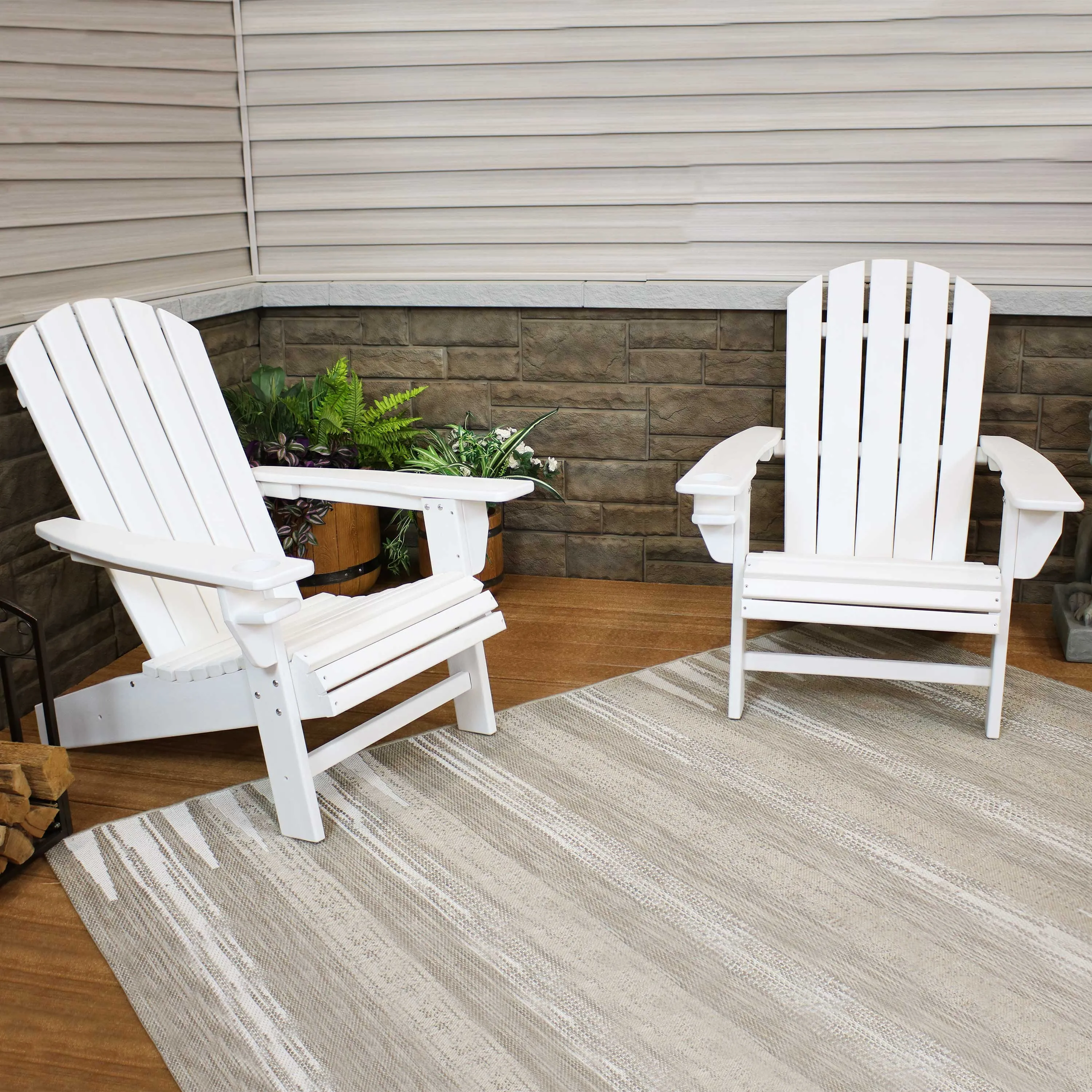 Sunnydaze All-Weather Outdoor Adirondack Chair with Drink Holder - Set of 2