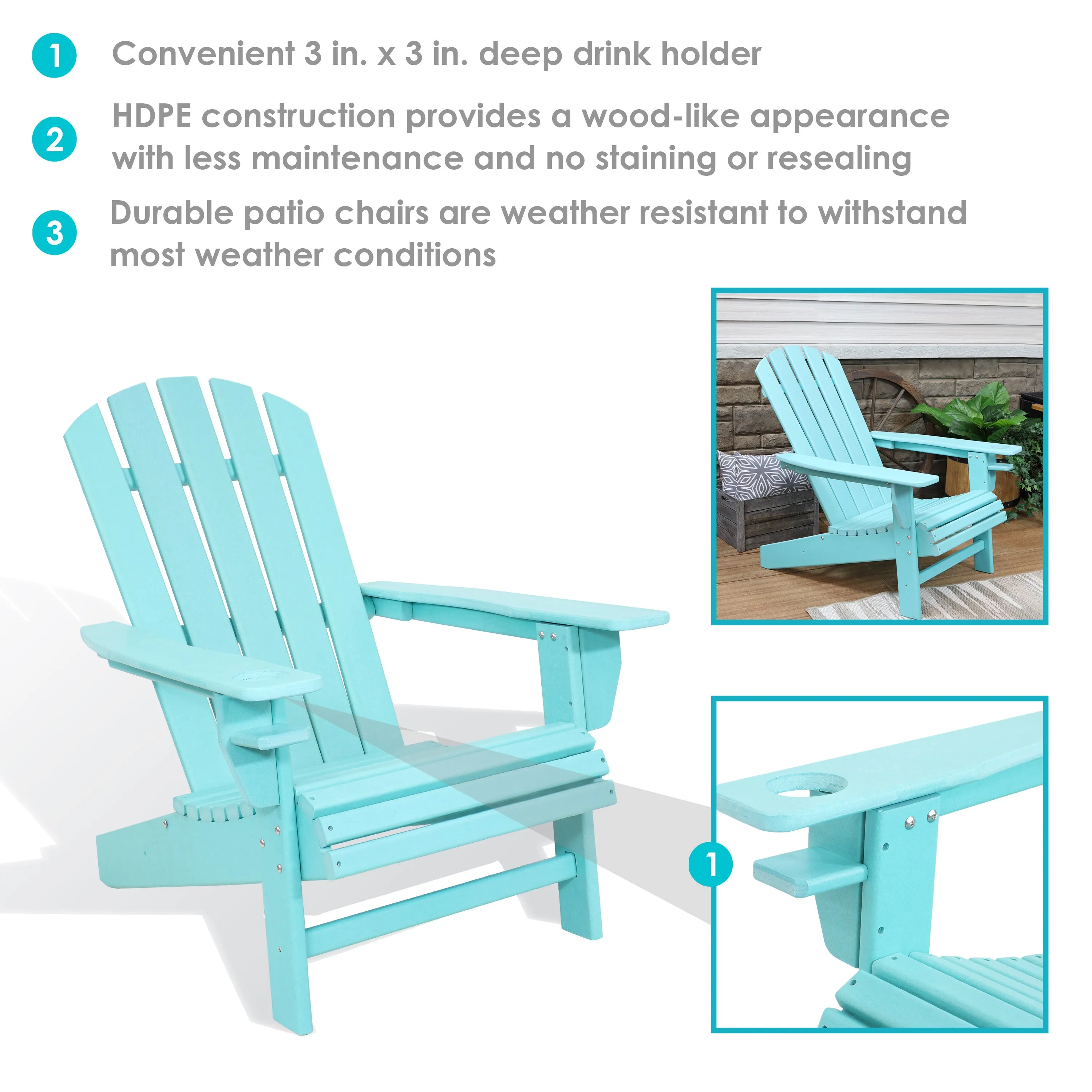 Sunnydaze All-Weather Outdoor Adirondack Chair with Drink Holder - Set of 2