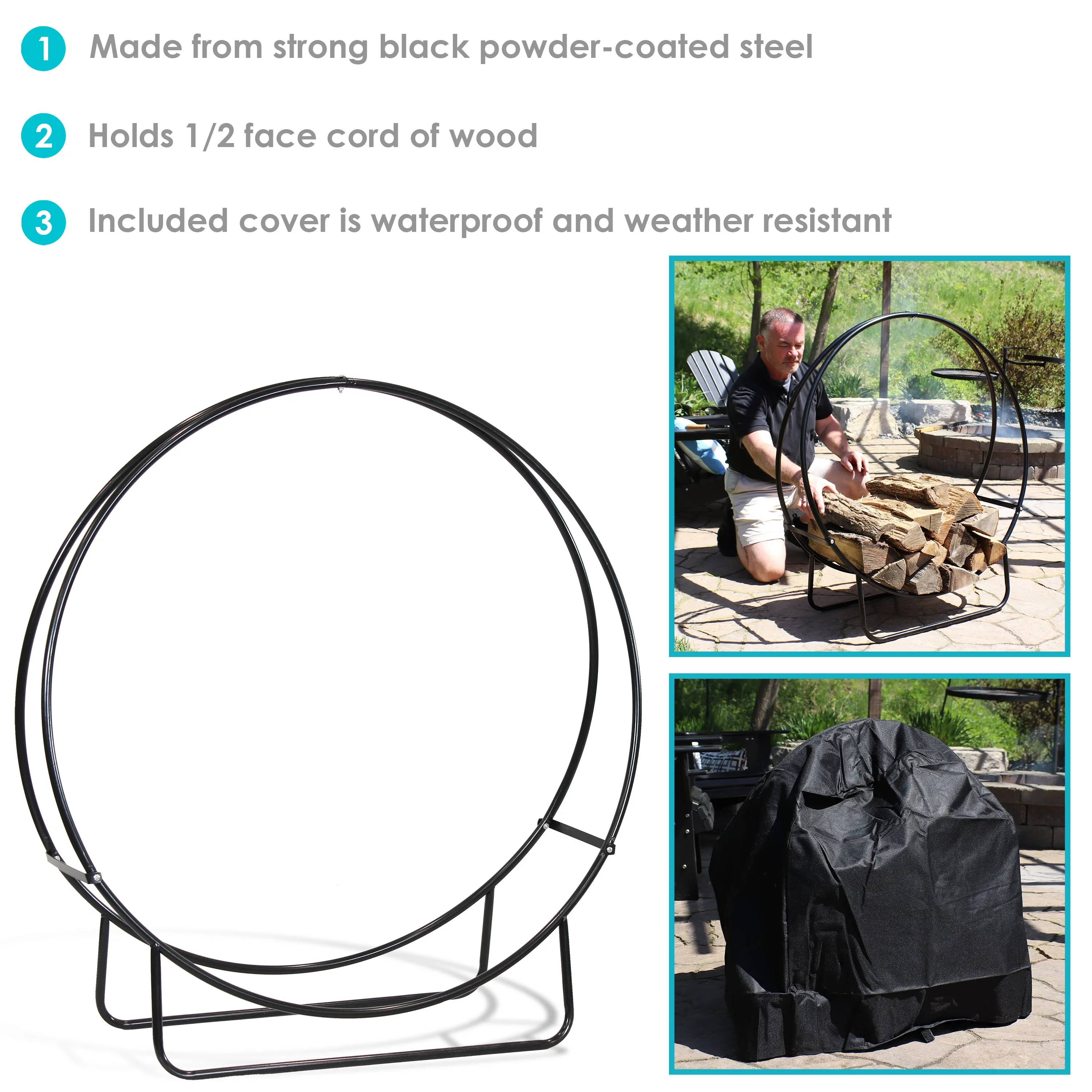 Sunnydaze Firewood Log Hoop Rack with Cover