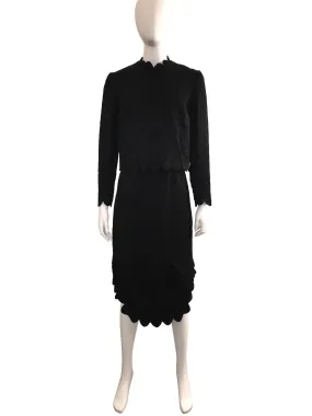 Textured Black Scalloped Edge 2-Piece Dress & Jacket