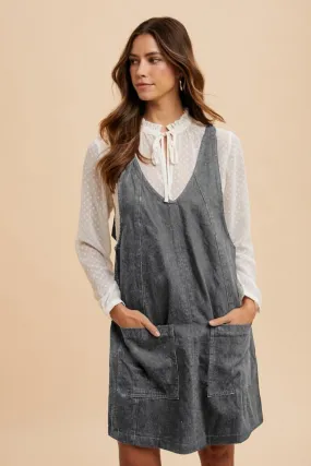 The Overall Mood Charcoal Adjustable Strap Denim Overall Dress
