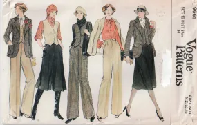 Vogue 9661 Womens Wide Lapel Jacket Vest Culottes Skirt & Pants 1970s Vintage Sewing Pattern Size 12 Bust 34 Inches UNCUT Factory Folded