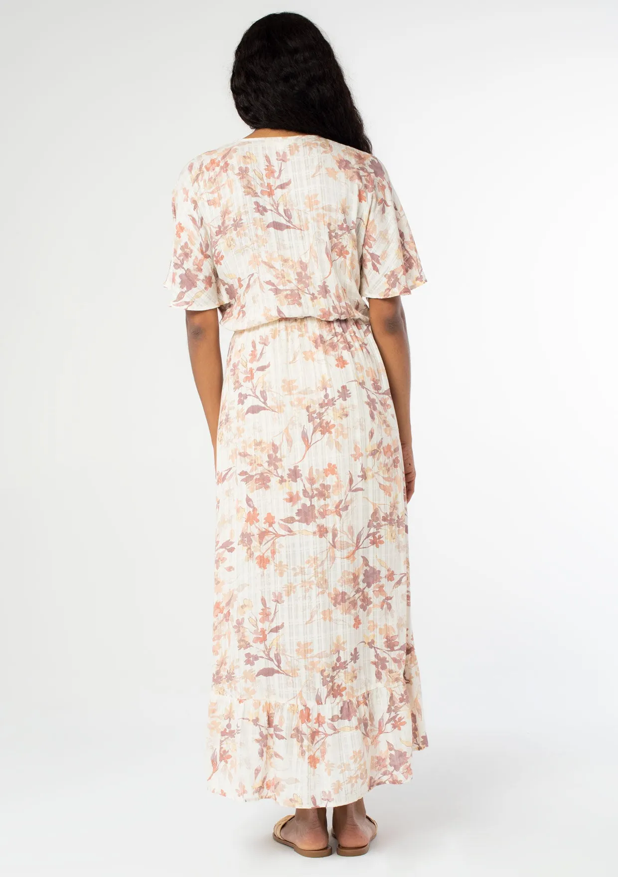 Watercolor Floral Faux Wrap Maxi Dress