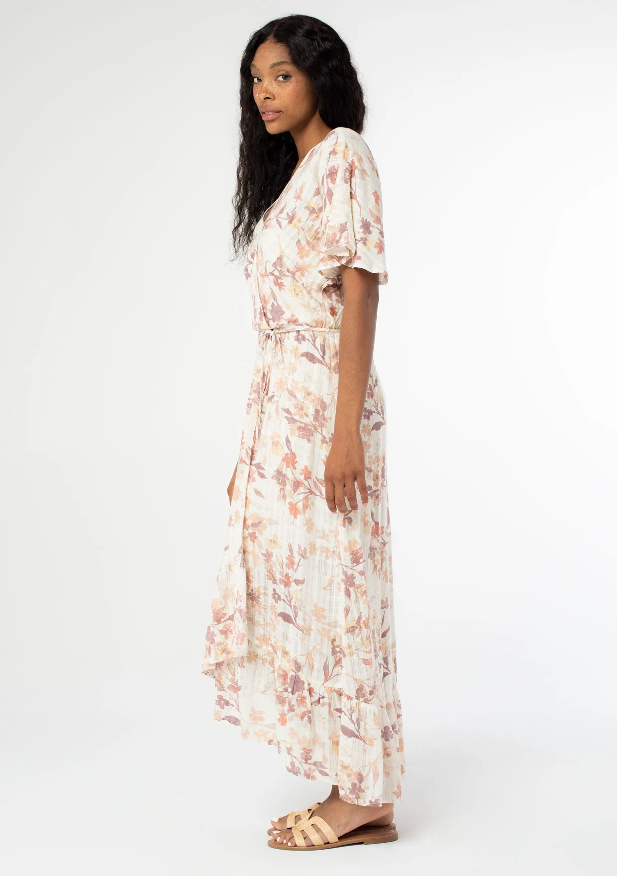 Watercolor Floral Faux Wrap Maxi Dress
