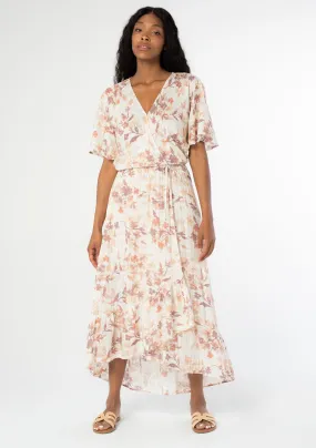 Watercolor Floral Faux Wrap Maxi Dress