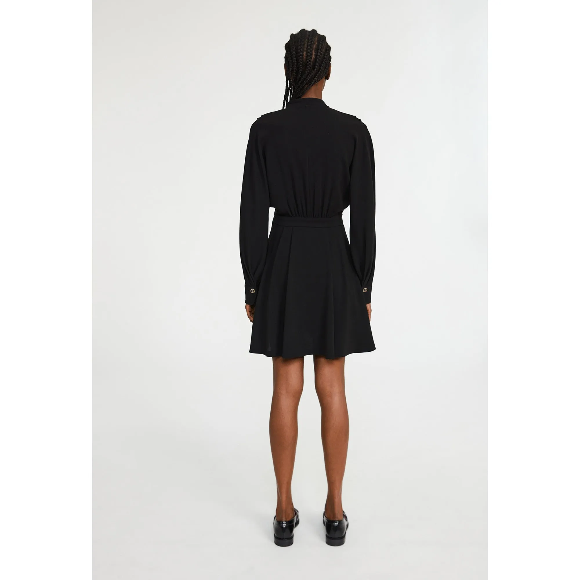 Women Waisted Wrap Dress - Black