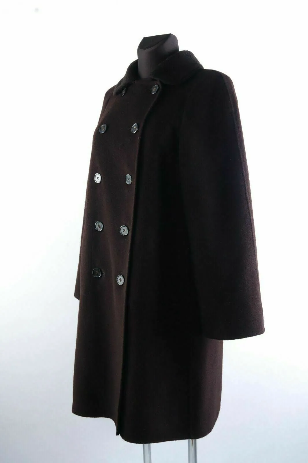 Women's FACONNABLE Dark Brown Wool Angora Double-Breasted Overcoat Size s