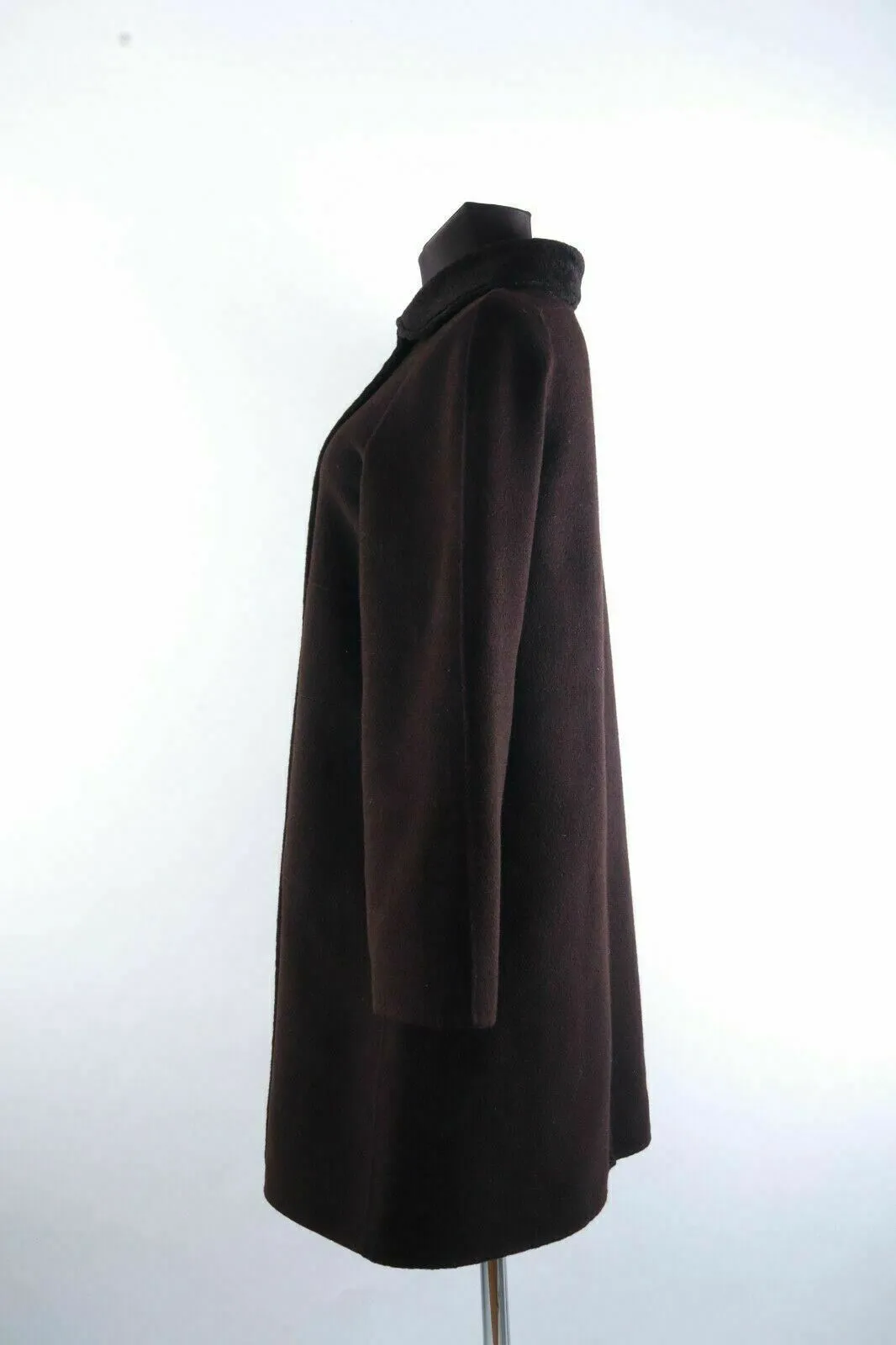 Women's FACONNABLE Dark Brown Wool Angora Double-Breasted Overcoat Size s