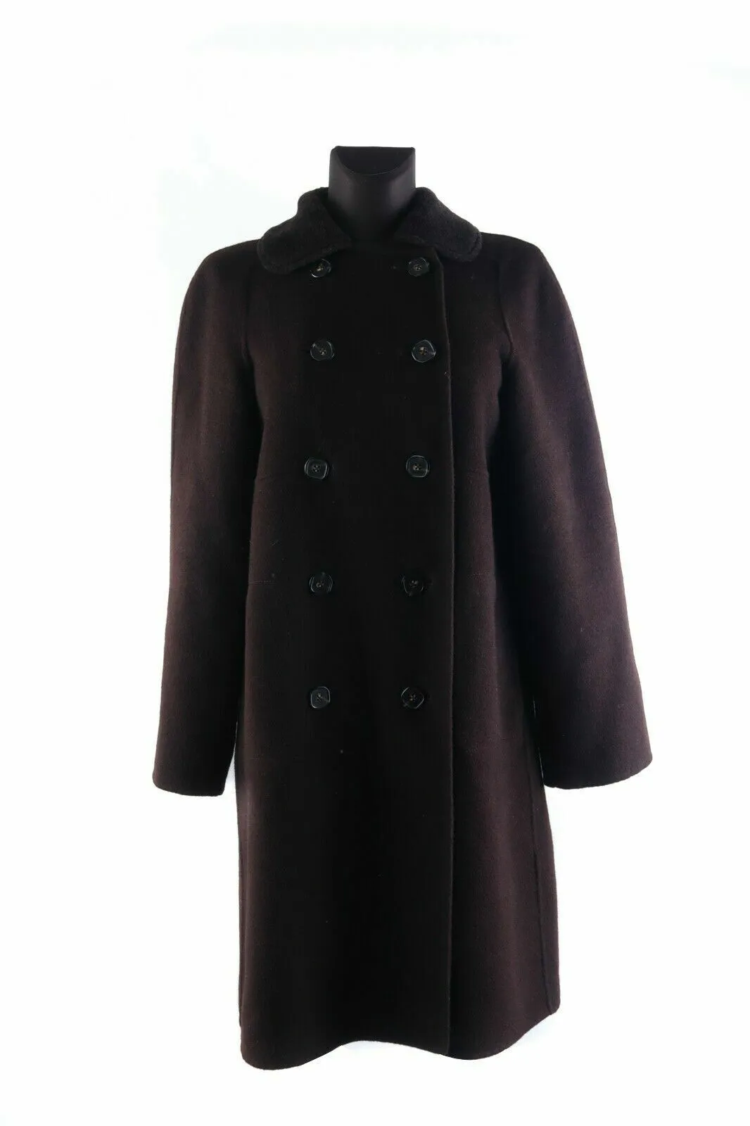 Women's FACONNABLE Dark Brown Wool Angora Double-Breasted Overcoat Size s