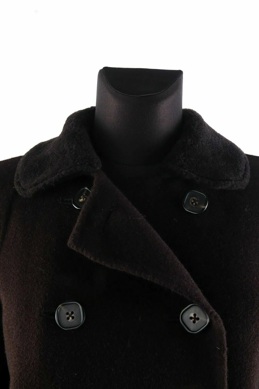 Women's FACONNABLE Dark Brown Wool Angora Double-Breasted Overcoat Size s