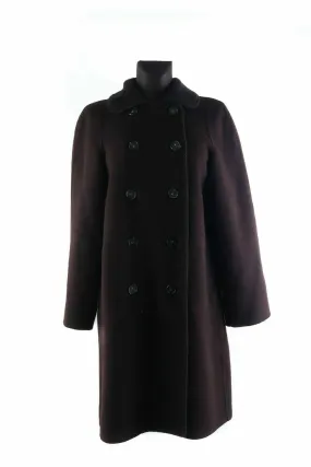 Women's FACONNABLE Dark Brown Wool Angora Double-Breasted Overcoat Size s