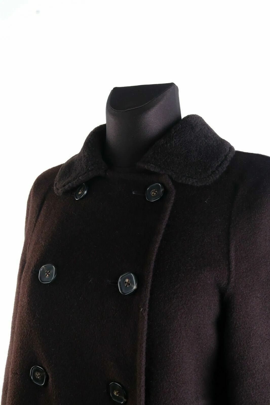 Women's FACONNABLE Dark Brown Wool Angora Double-Breasted Overcoat Size s