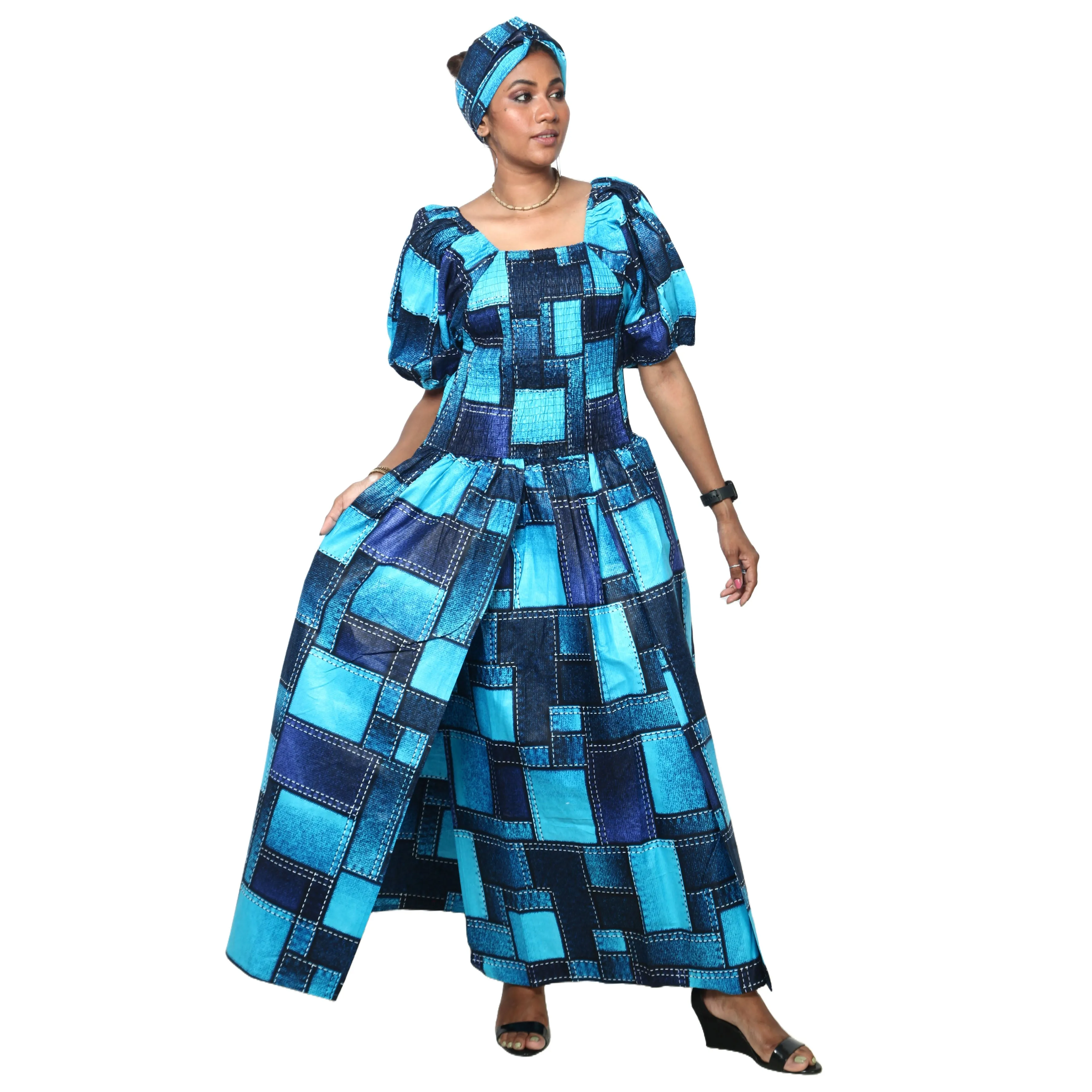 Women's Short Sleeve Maxi Dress with High Slit -- FI-3130