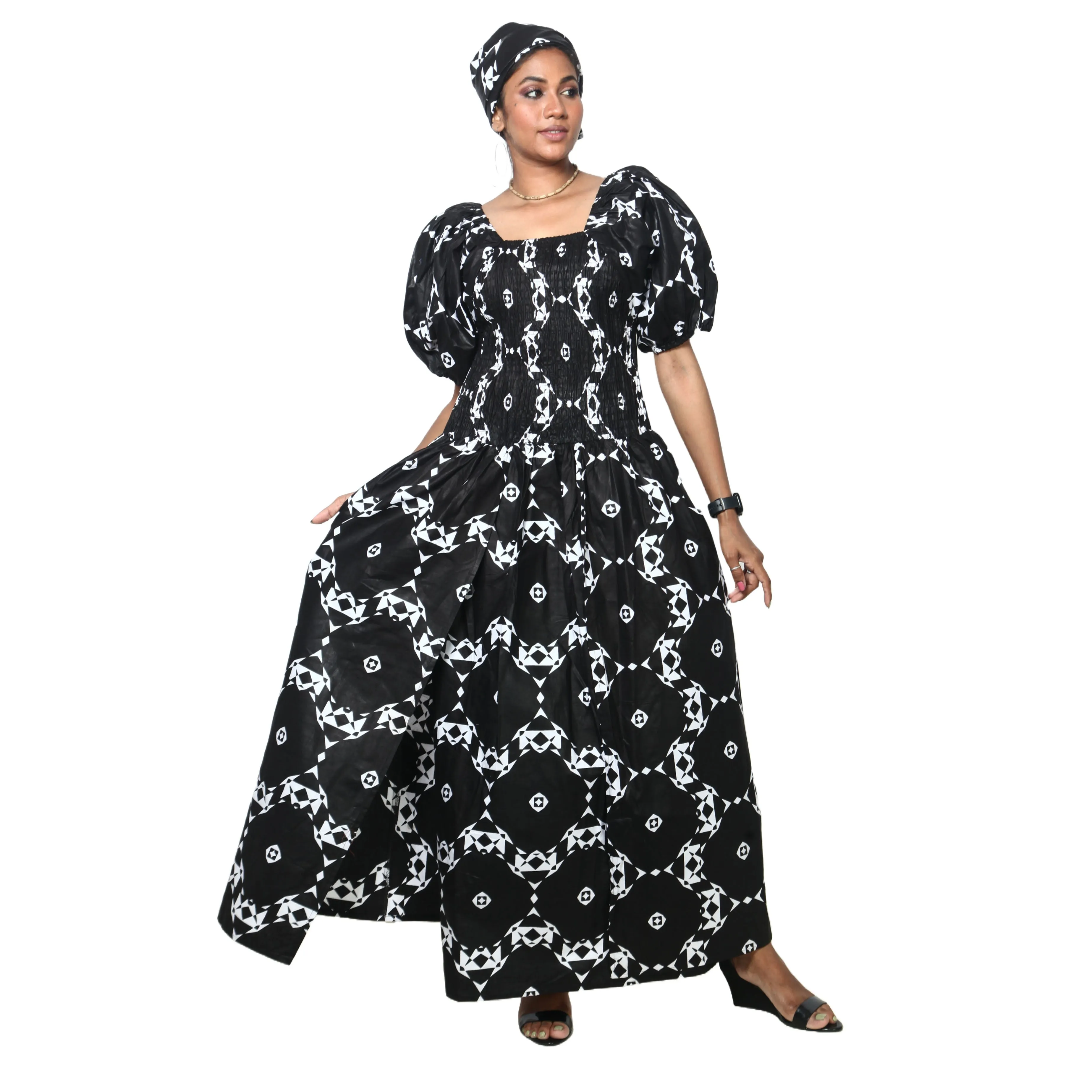 Women's Short Sleeve Maxi Dress with High Slit -- FI-3130