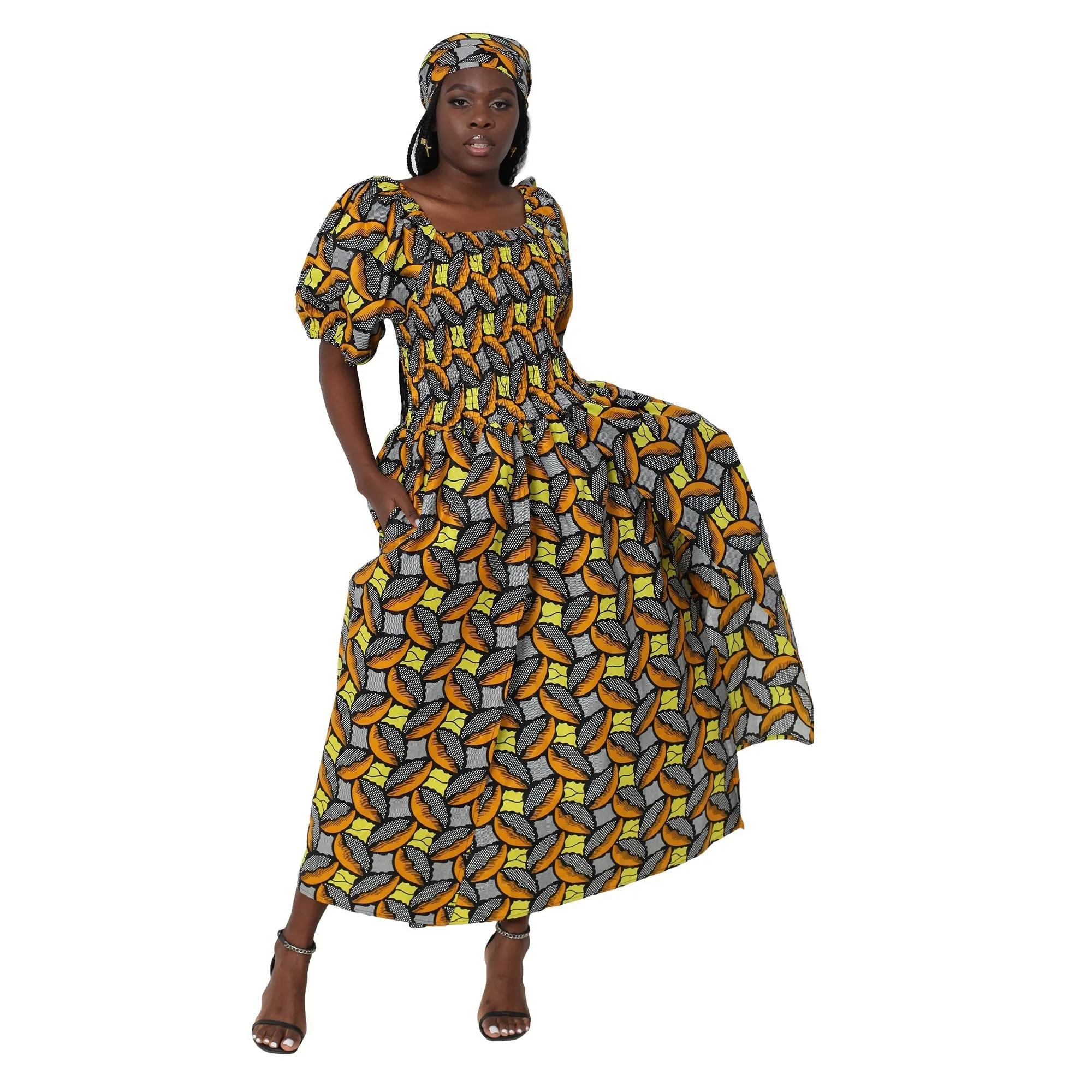 Women's Short Sleeve Maxi Dress with High Slit -- FI-3130