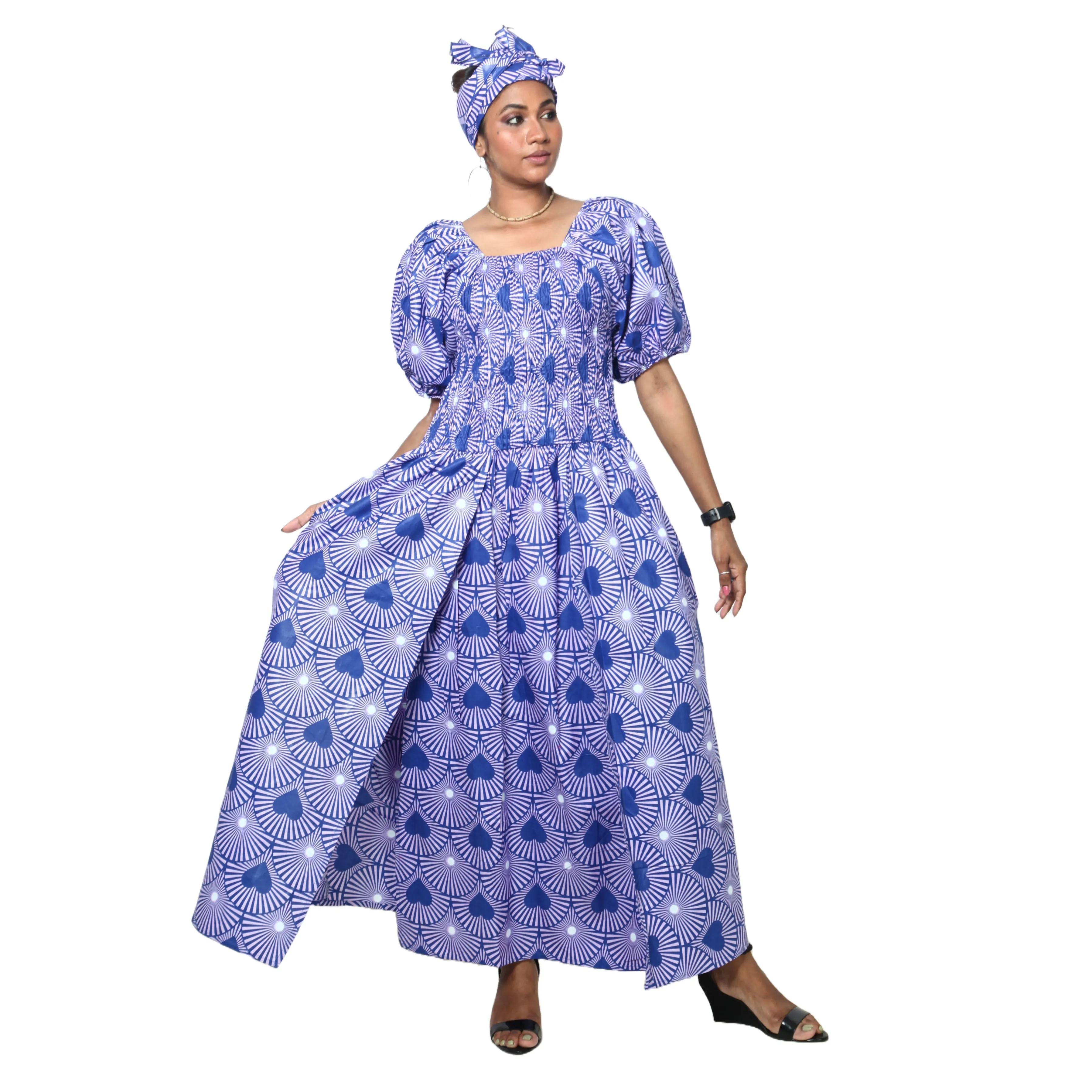 Women's Short Sleeve Maxi Dress with High Slit -- FI-3130
