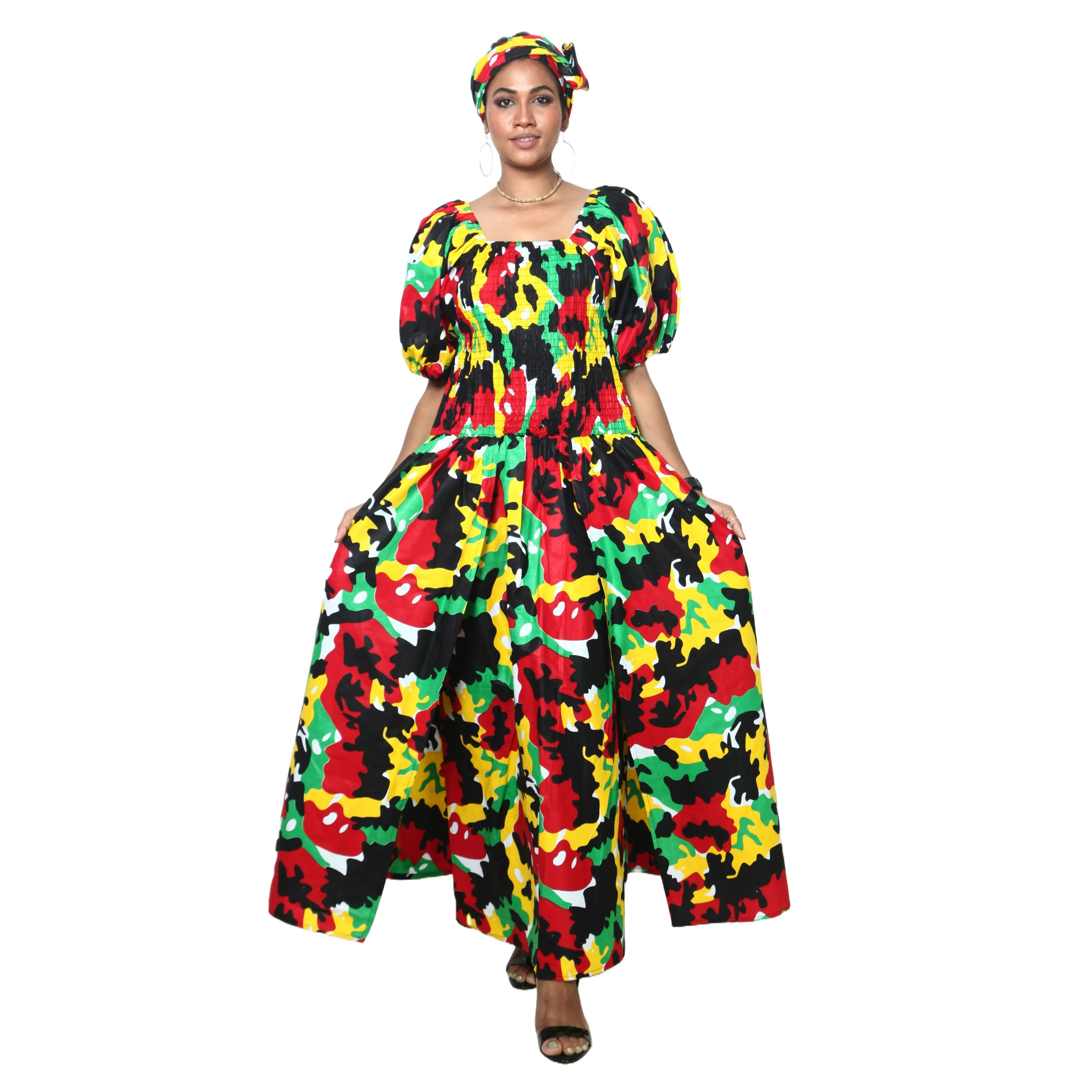 Women's Short Sleeve Maxi Dress with High Slit -- FI-3130