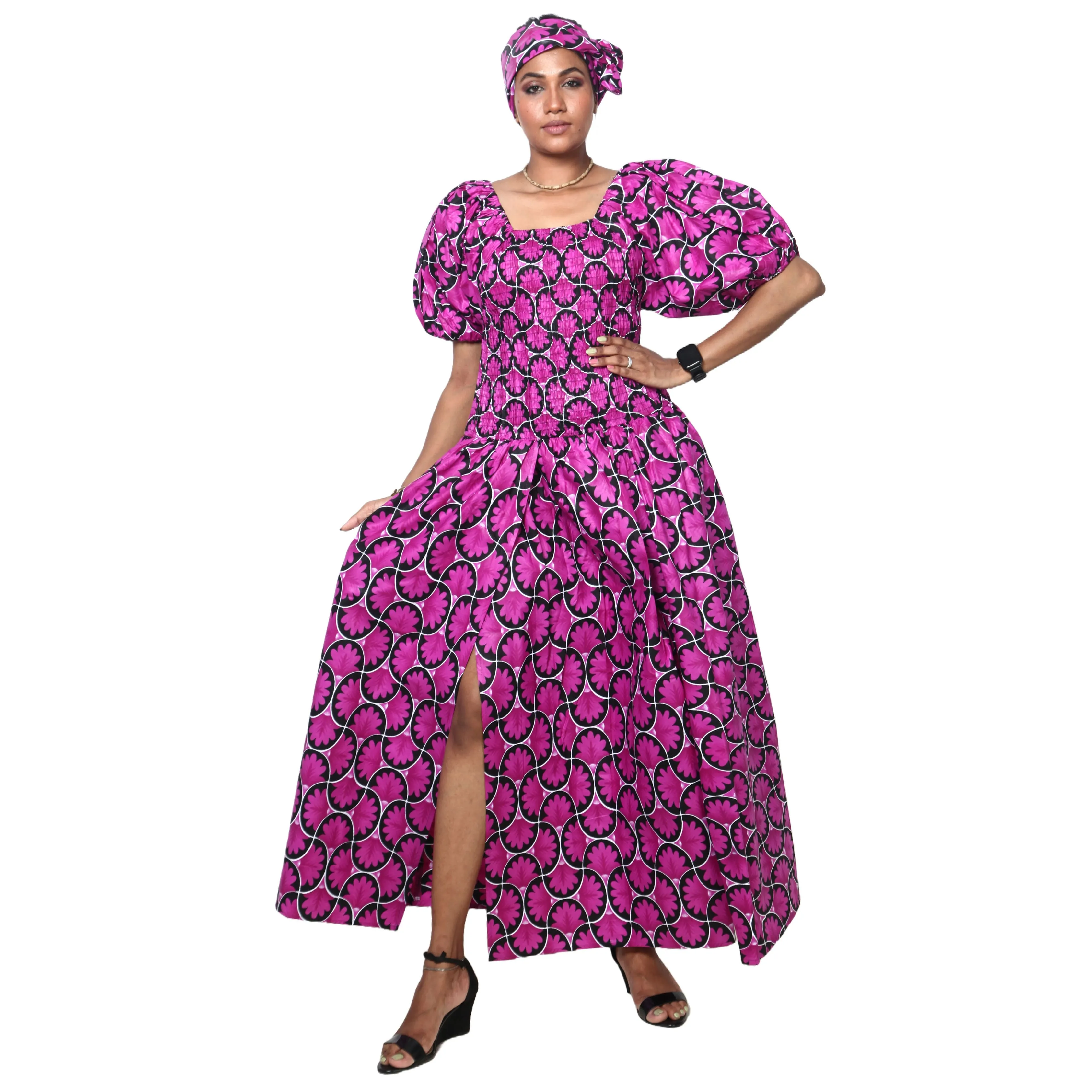 Women's Short Sleeve Maxi Dress with High Slit -- FI-3130