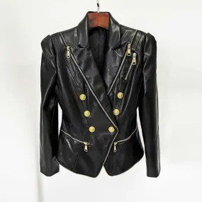 Women's Zipped Biker Jacket Short Leather Jacket
