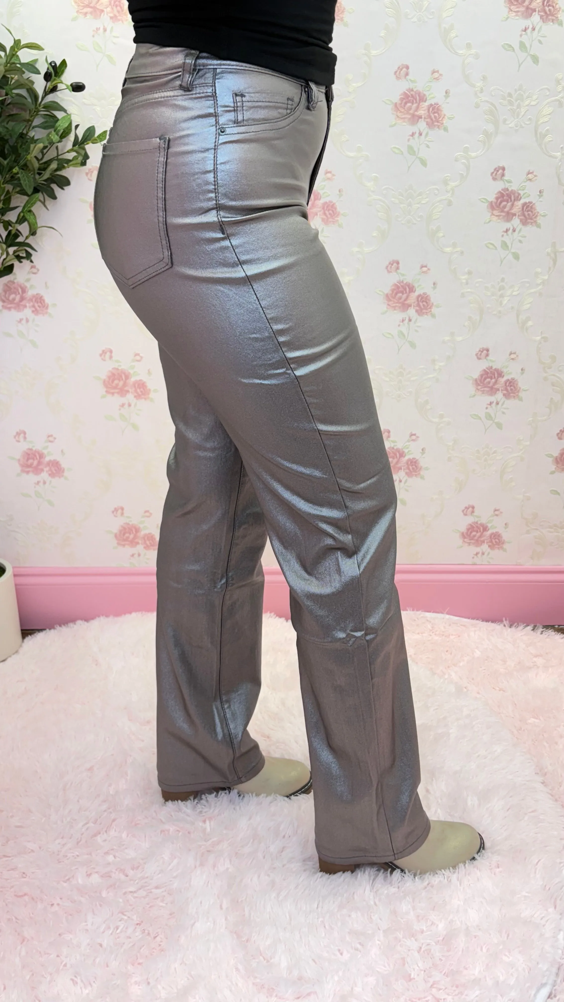 YMI High Rise Straight Leg Metallic